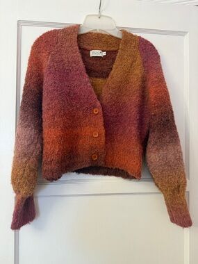 Molly Bracken Ombre Knit Button-Front Cardigan in Rust, Burgundy & Mustard